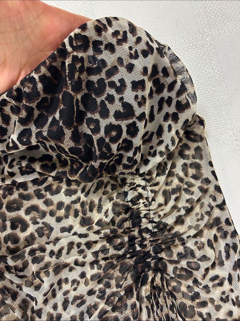 silence + noise Brown and Black Leopard Sheer Ruched Mini tube top - Picture 3 of 6